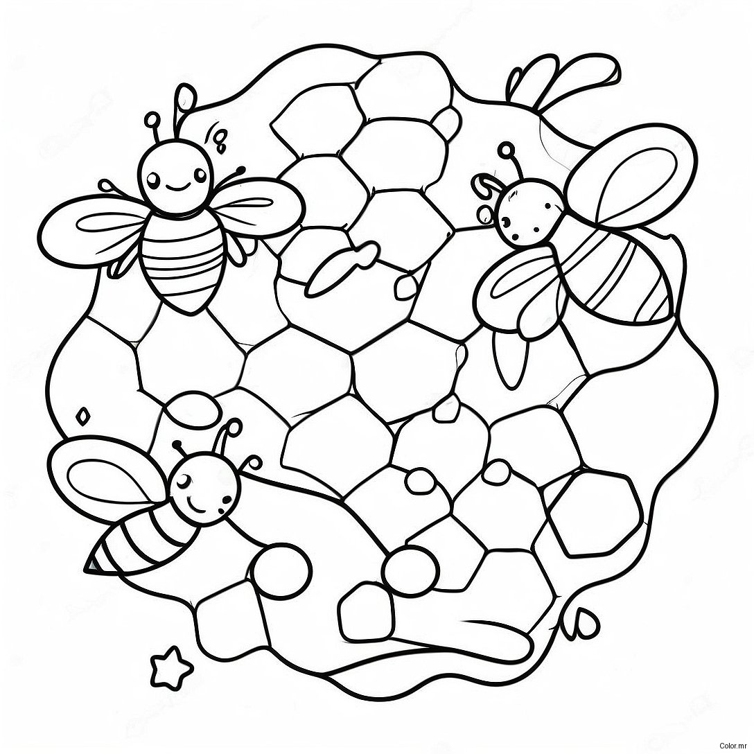 Cute Bees Around Honeycomb Coloring Page 63810 52790