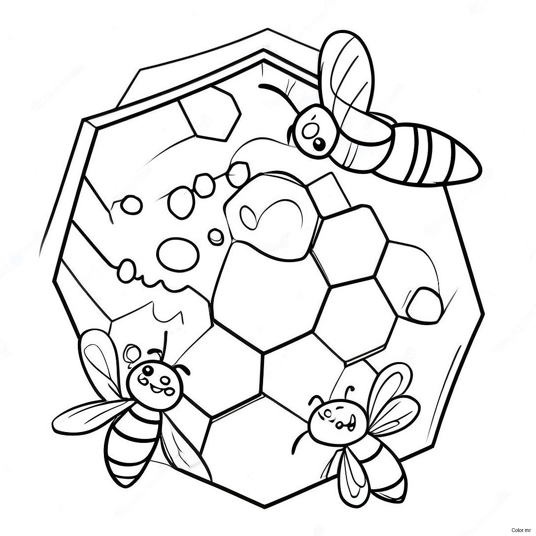 Cute Bees Around Honeycomb Coloring Page 63810 52791