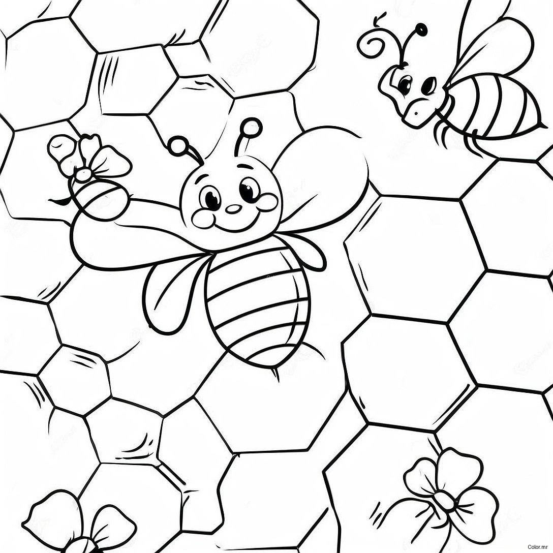 Cute Bees Around Honeycomb Coloring Page 63810 52792