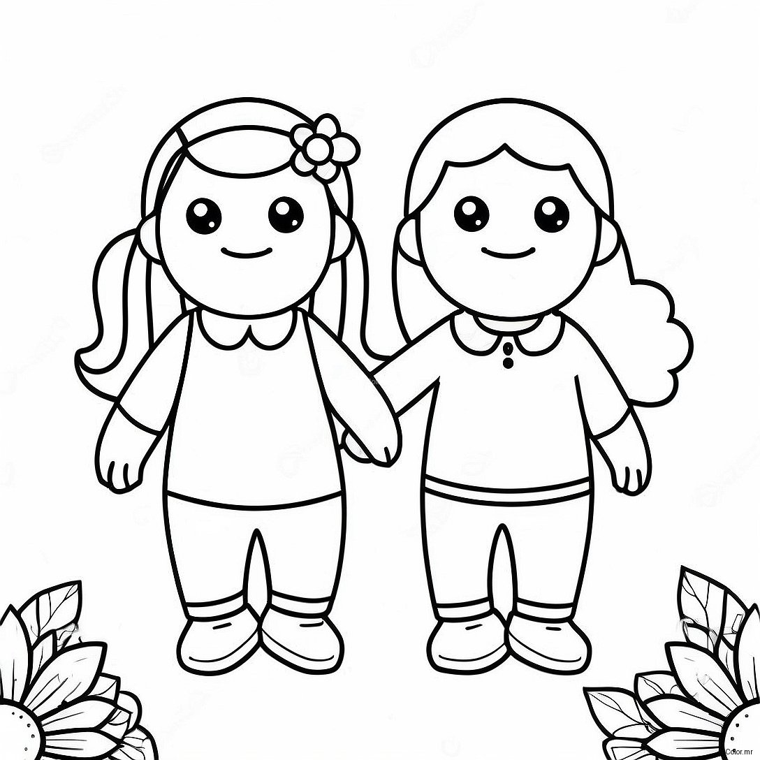 Cute Best Friends Holding Hands Coloring Page 42622 35501