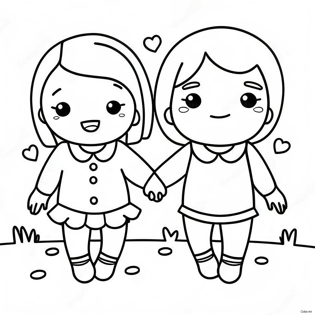 Cute Best Friends Holding Hands Coloring Page 42622 35502