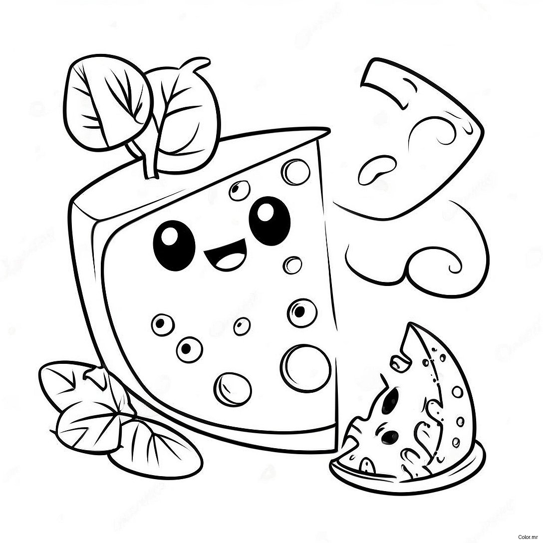 Cute Cartoon Cheese Slice Coloring Page 20632 19129