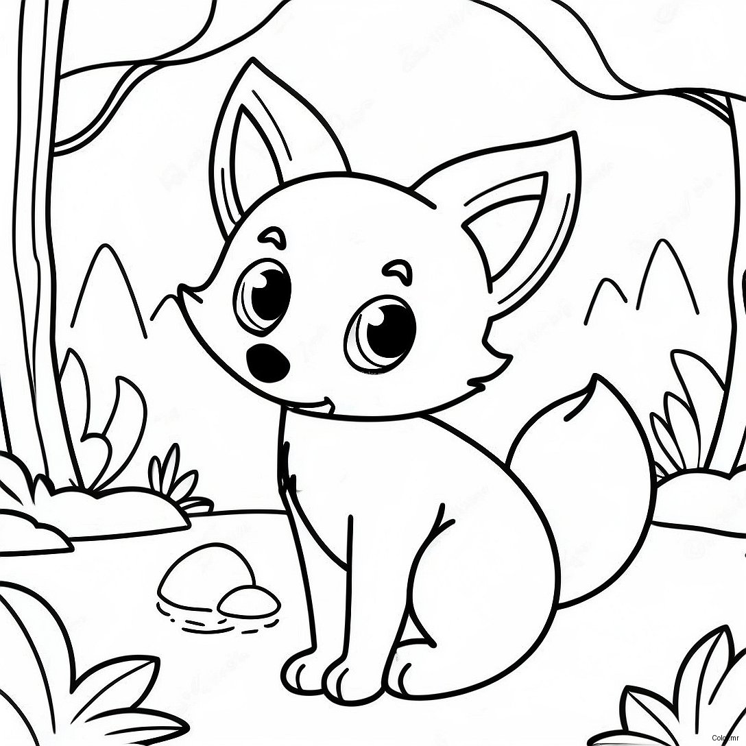 Cute Cartoon Fox In A Forest Coloring Page 48975 40683