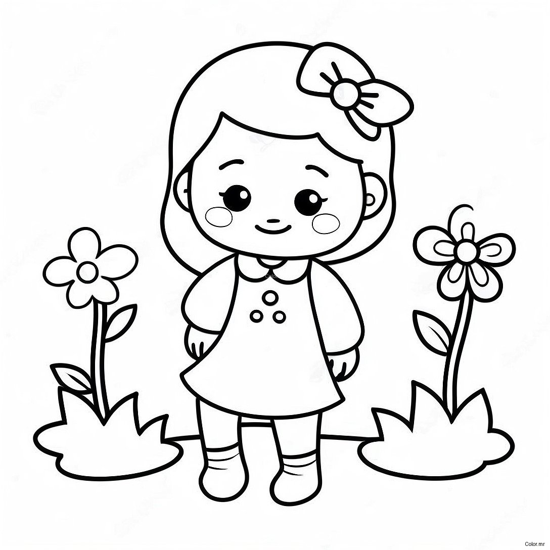 Cute Cartoon Girl With Flowers Coloring Page 57435 47746