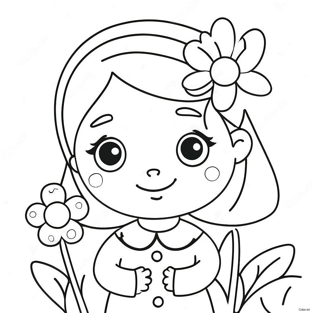 Cute Cartoon Girl With Flowers Coloring Page 57435 47748