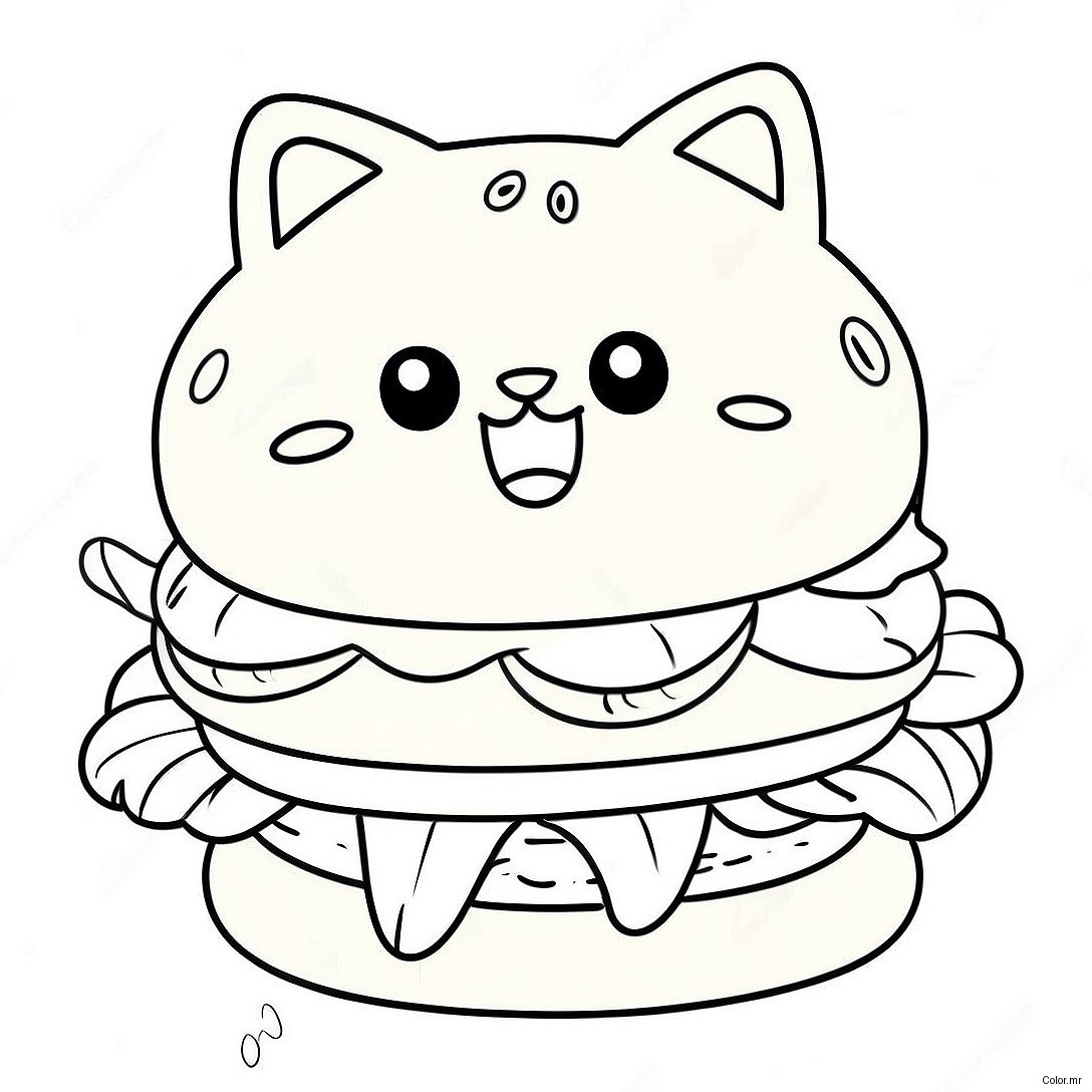 Cute Cat Burger With Whiskers Coloring Page 68553 56529