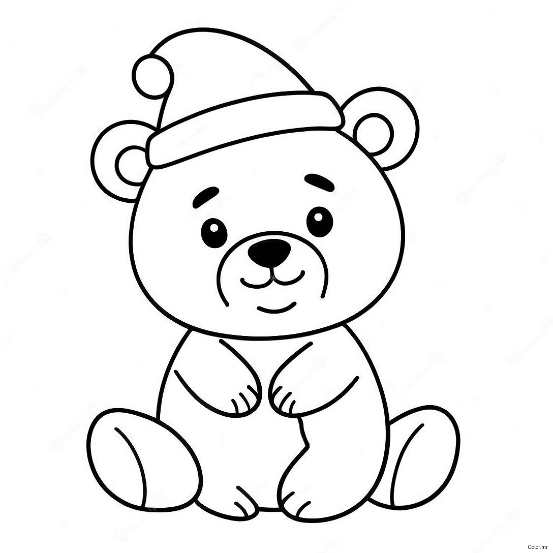 Cute Christmas Bear With Santa Hat Coloring Page 65521 54154