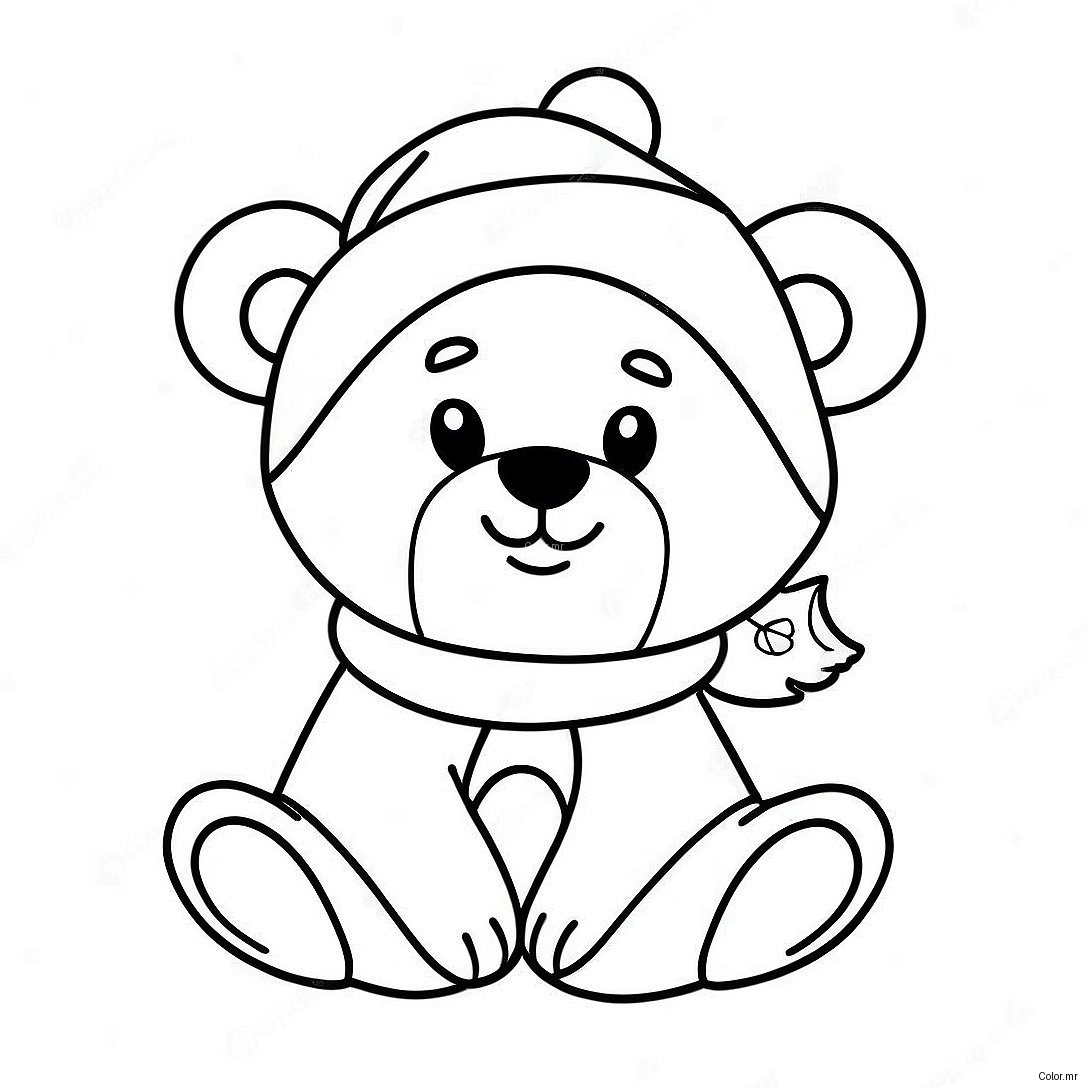 Cute Christmas Bear With Santa Hat Coloring Page 65521 54155