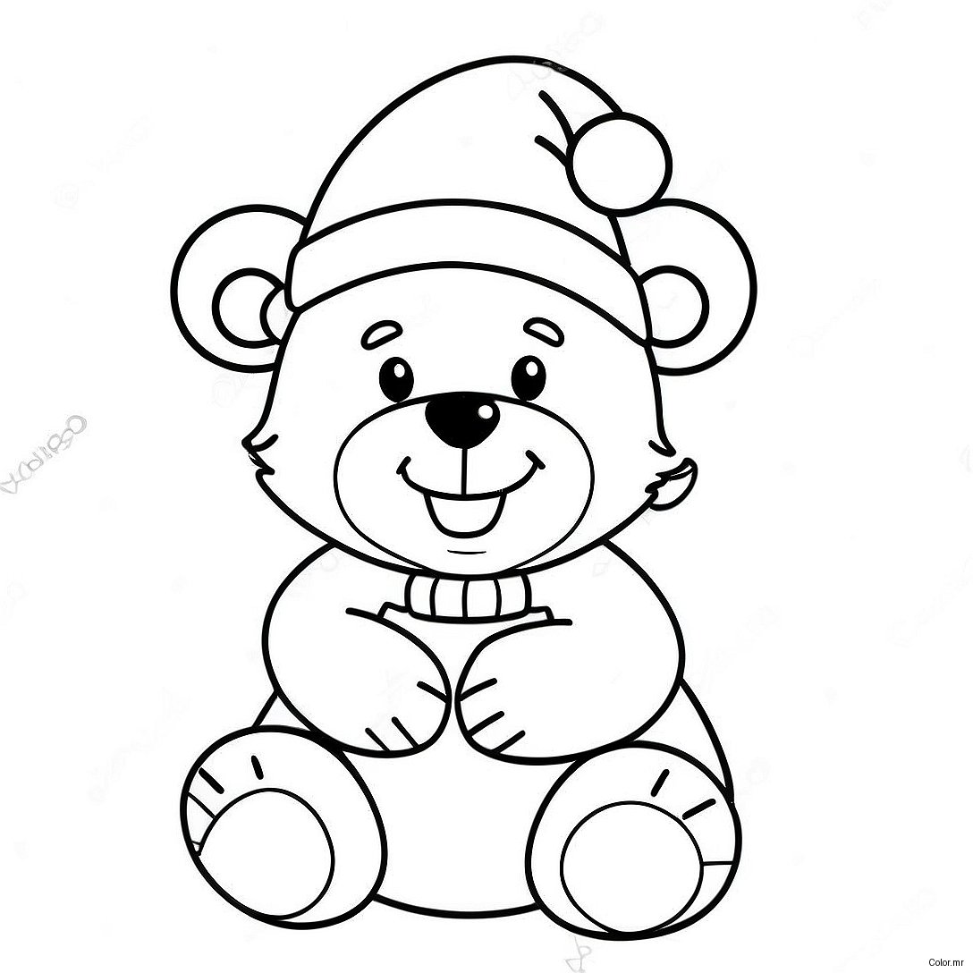 Cute Christmas Bear With Santa Hat Coloring Page 65521 54156