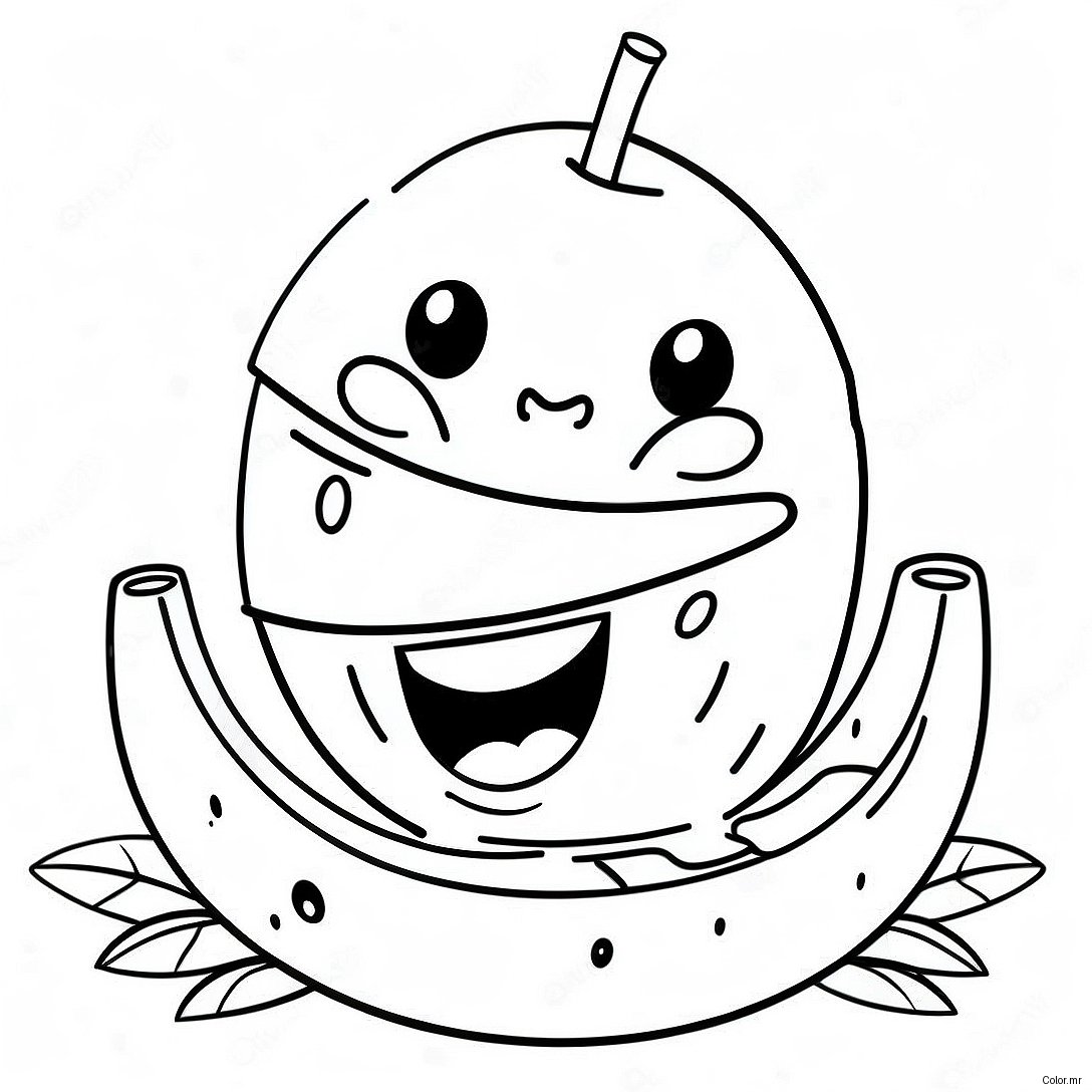 Cute Coconut With Smiling Face Coloring Page 14780 12220