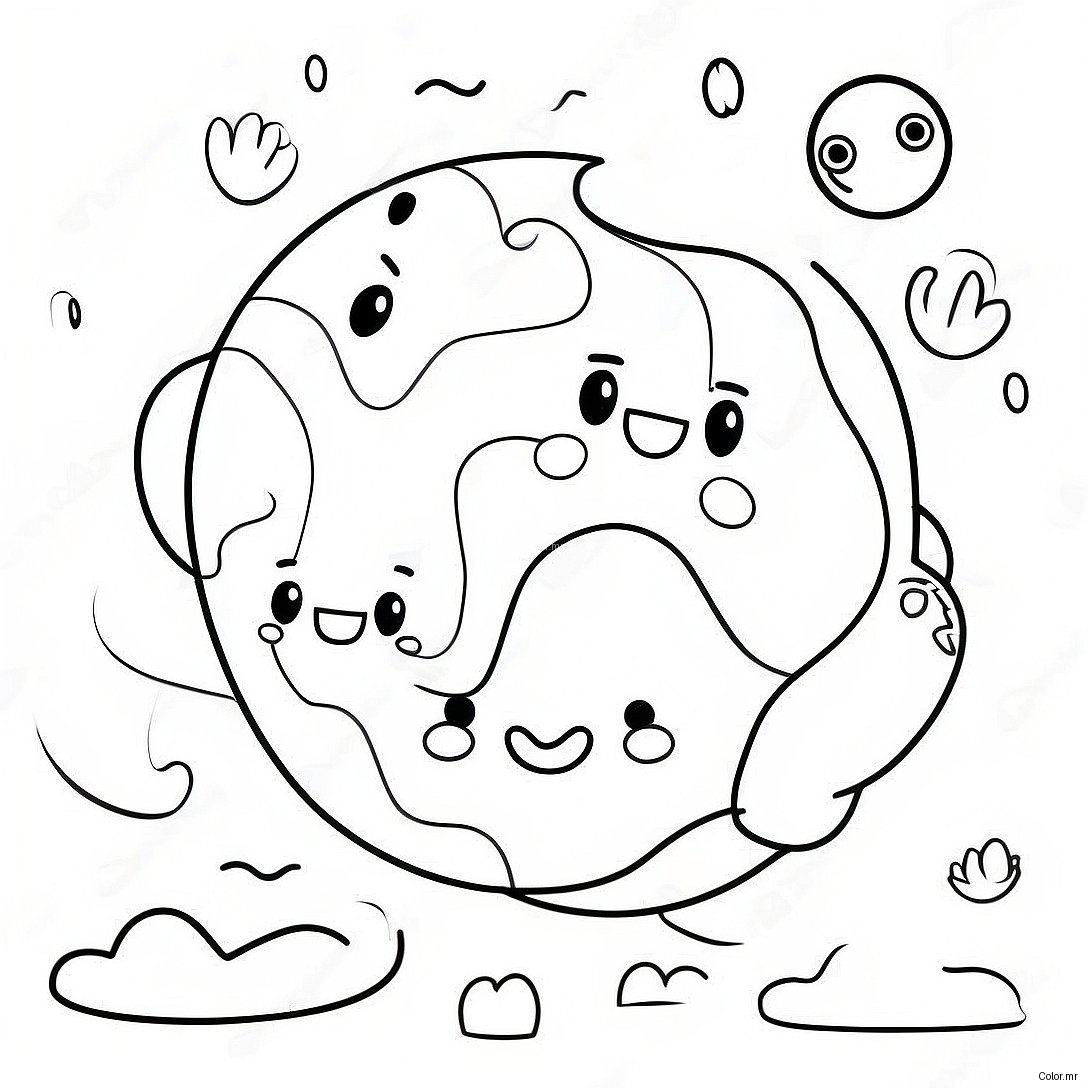 Cute Earth With Happy Faces Coloring Page 3680 2992