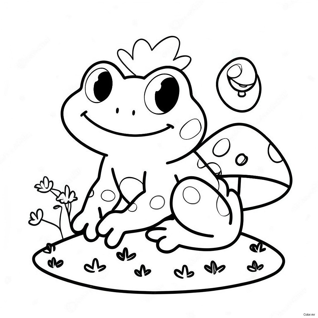 Cute Frog Sitting On A Mushroom Coloring Page 16563 13954