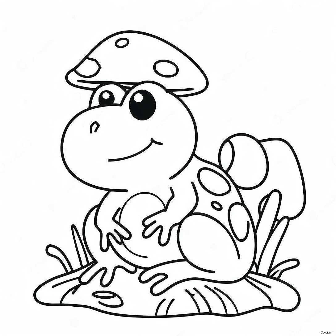 Cute Frog Sitting On A Mushroom Coloring Page 16563 13955