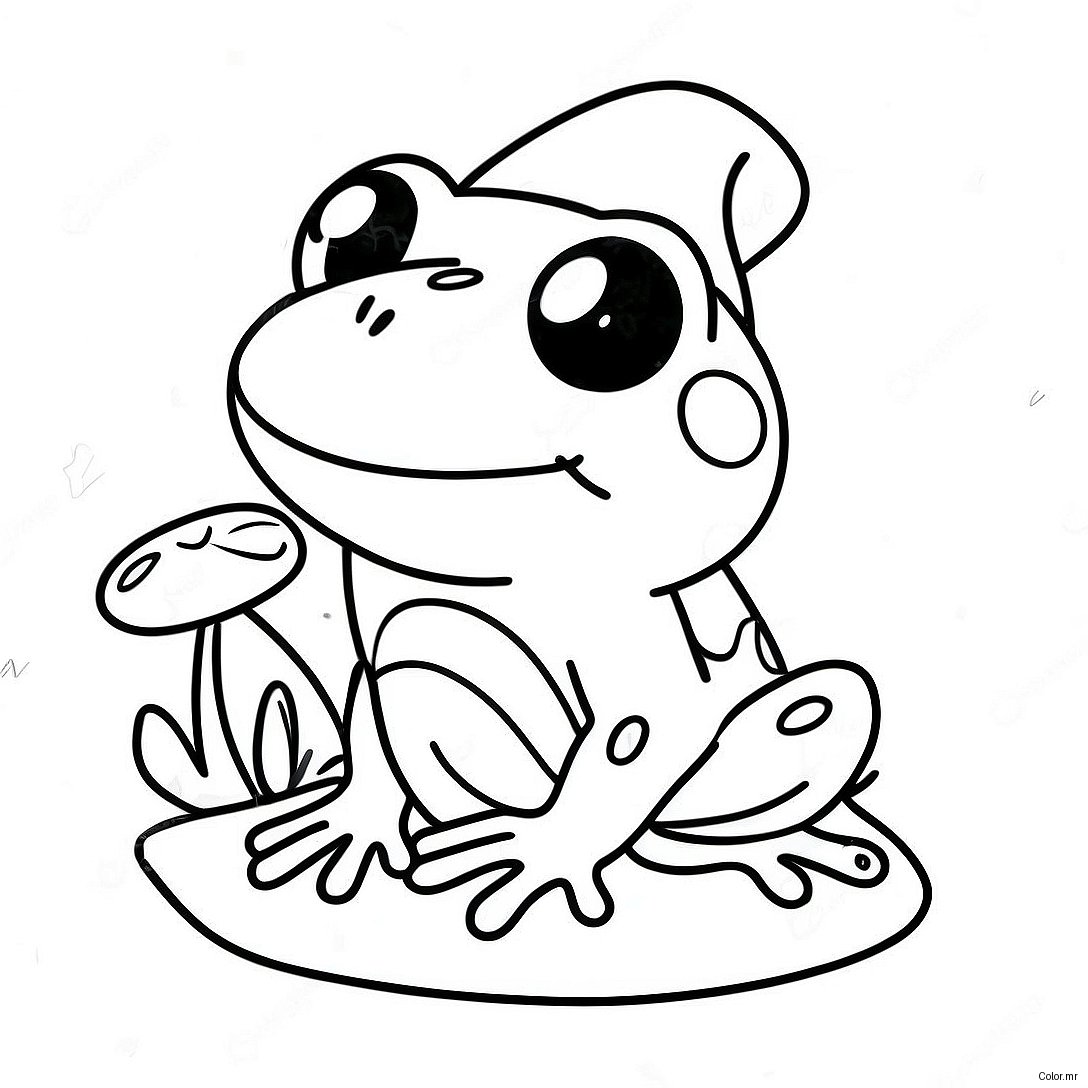 Cute Frog Sitting On A Mushroom Coloring Page 16563 13956