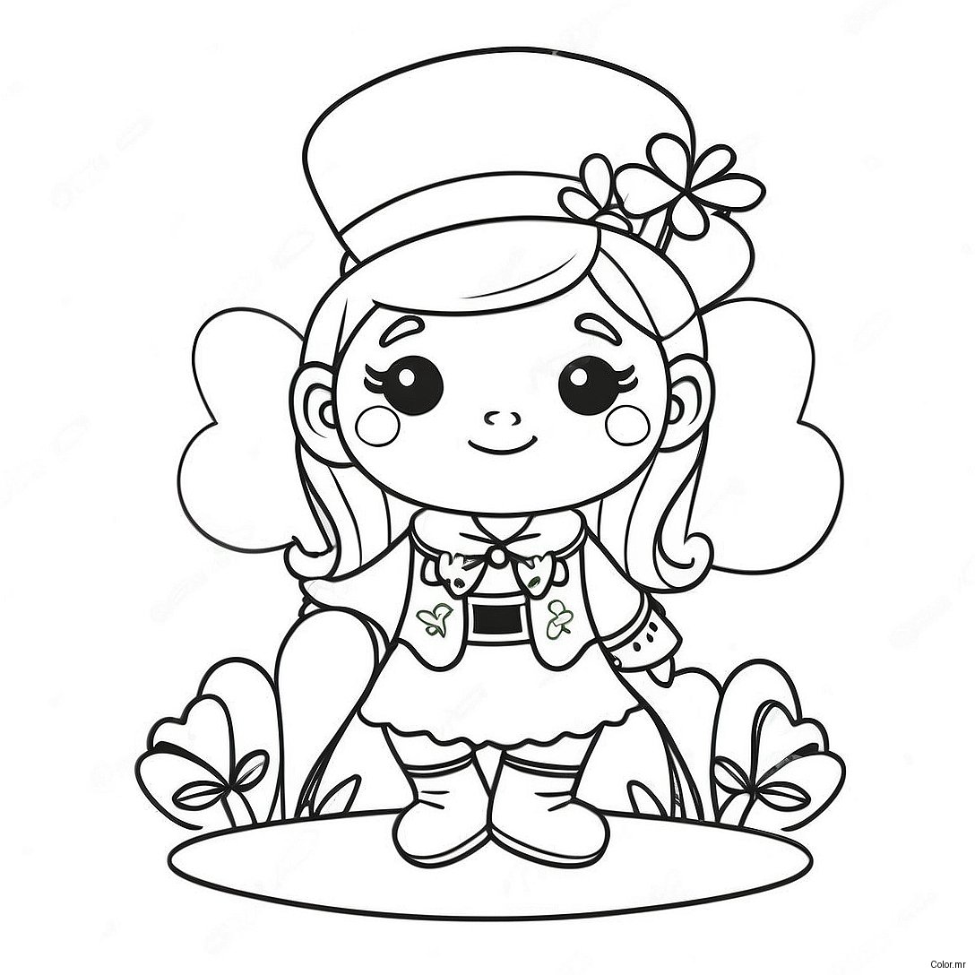 Cute Girl Leprechaun With Shamrocks Coloring Page 39027 32425