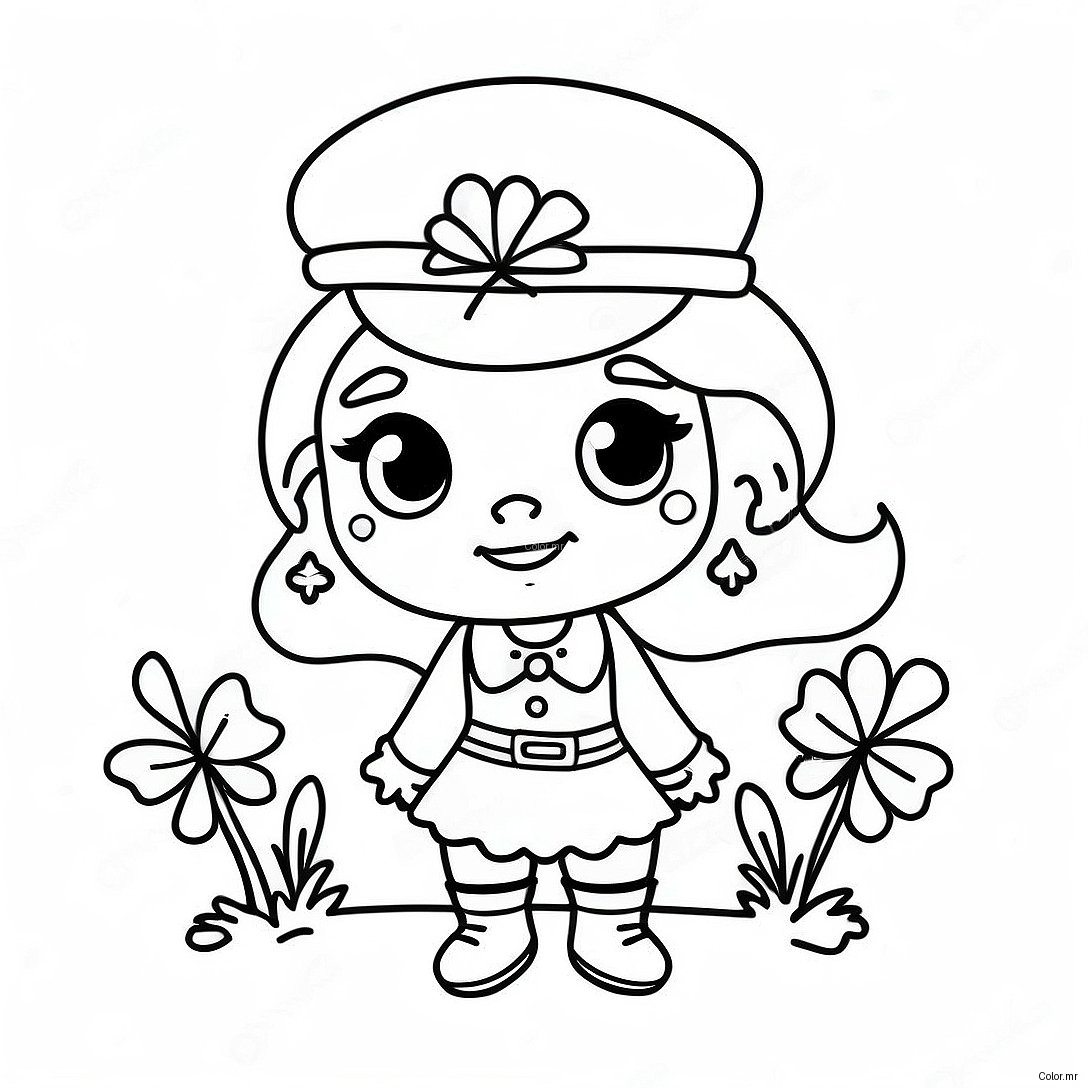 Cute Girl Leprechaun With Shamrocks Coloring Page 39027 32426