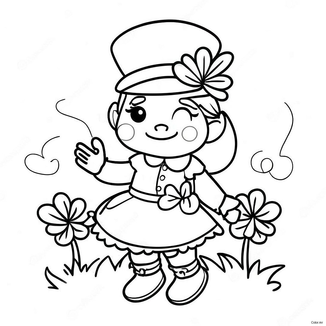 Cute Girl Leprechaun With Shamrocks Coloring Page 39027 32427