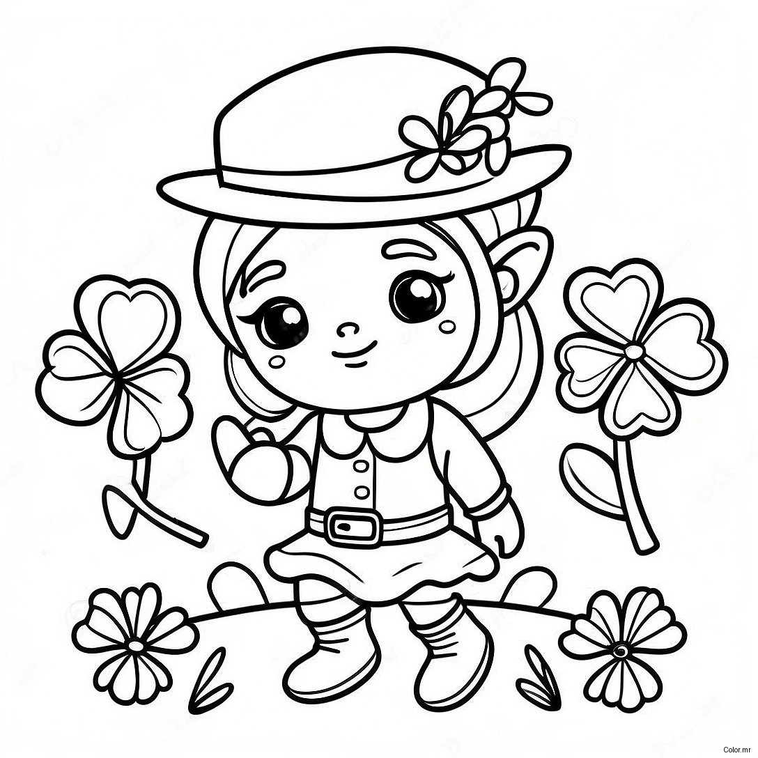 Cute Girl Leprechaun With Shamrocks Coloring Page 39027 32428