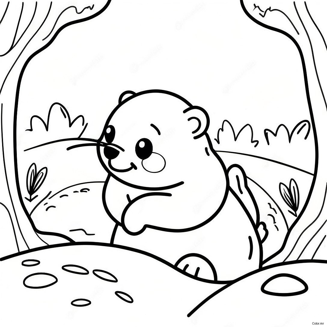 Cute Groundhog Peeking Out Of Burrow Coloring Page 66811 55155