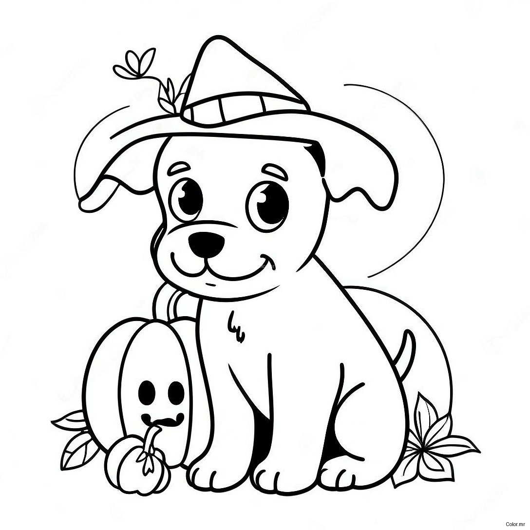 Cute Halloween Puppy With Pumpkin Coloring Page 7325 5958