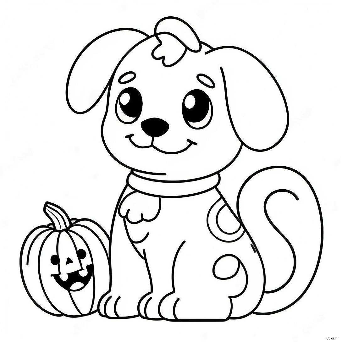 Cute Halloween Puppy With Pumpkin Coloring Page 7325 5959