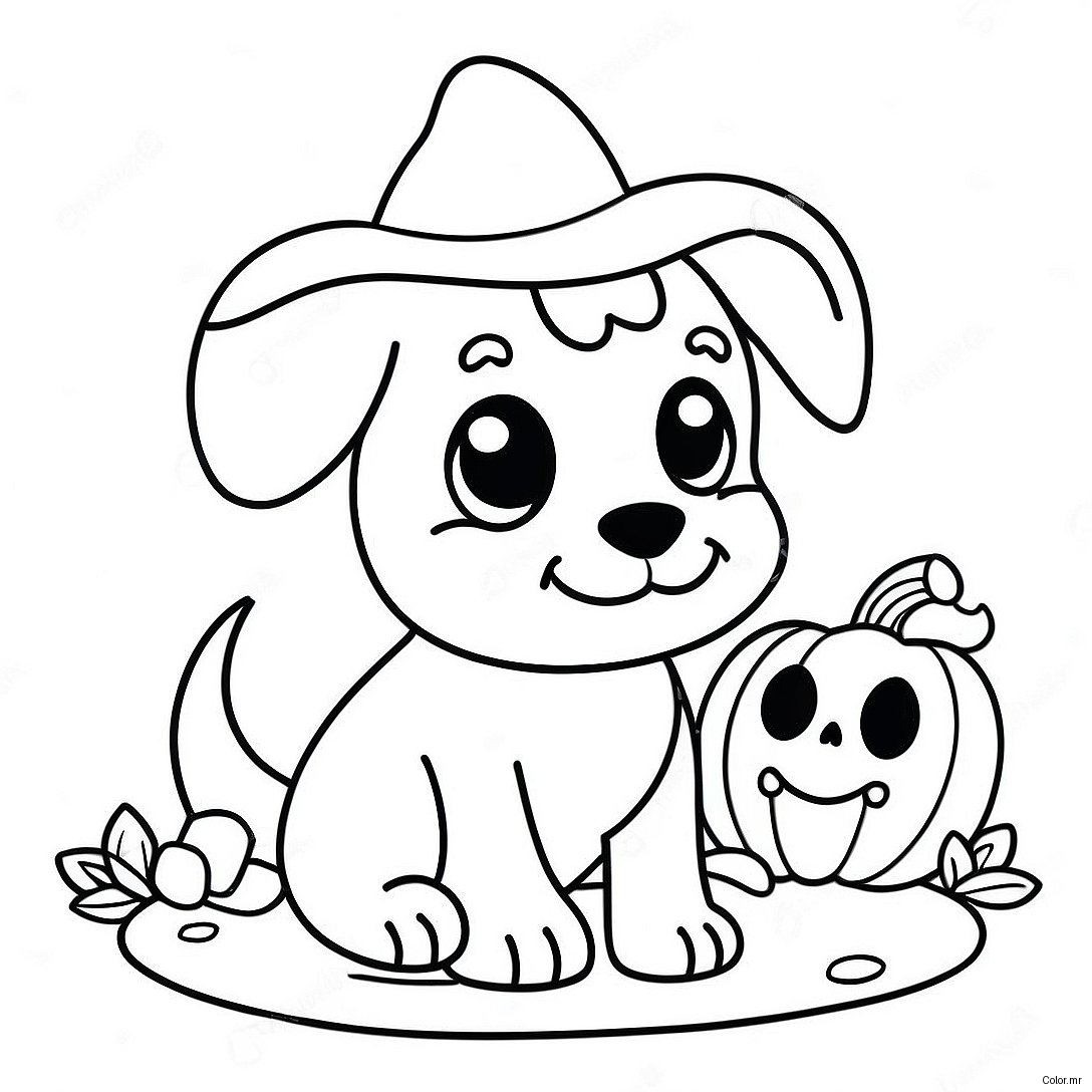 Cute Halloween Puppy With Pumpkin Coloring Page 7325 5960