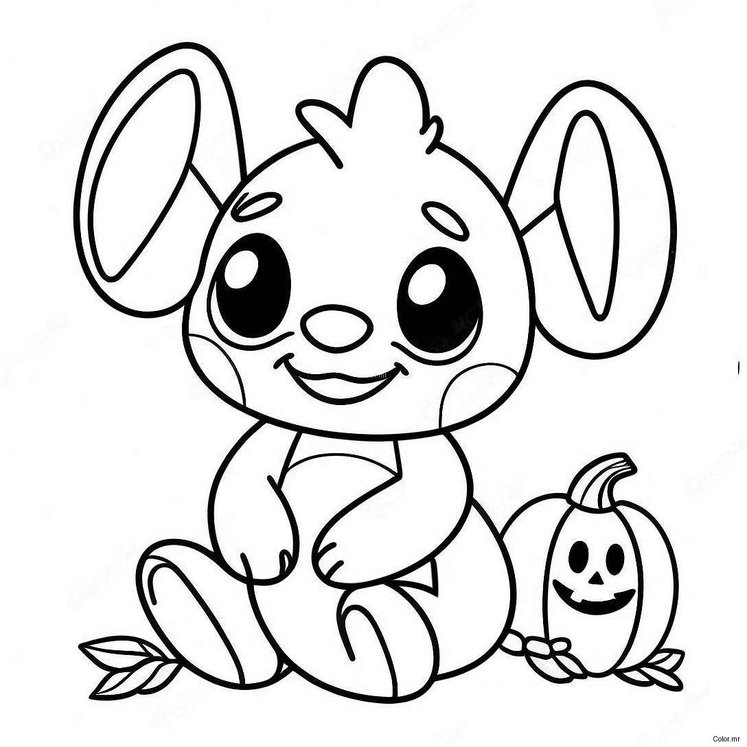 Cute Halloween Stitch With Pumpkin Coloring Page 2453 1997