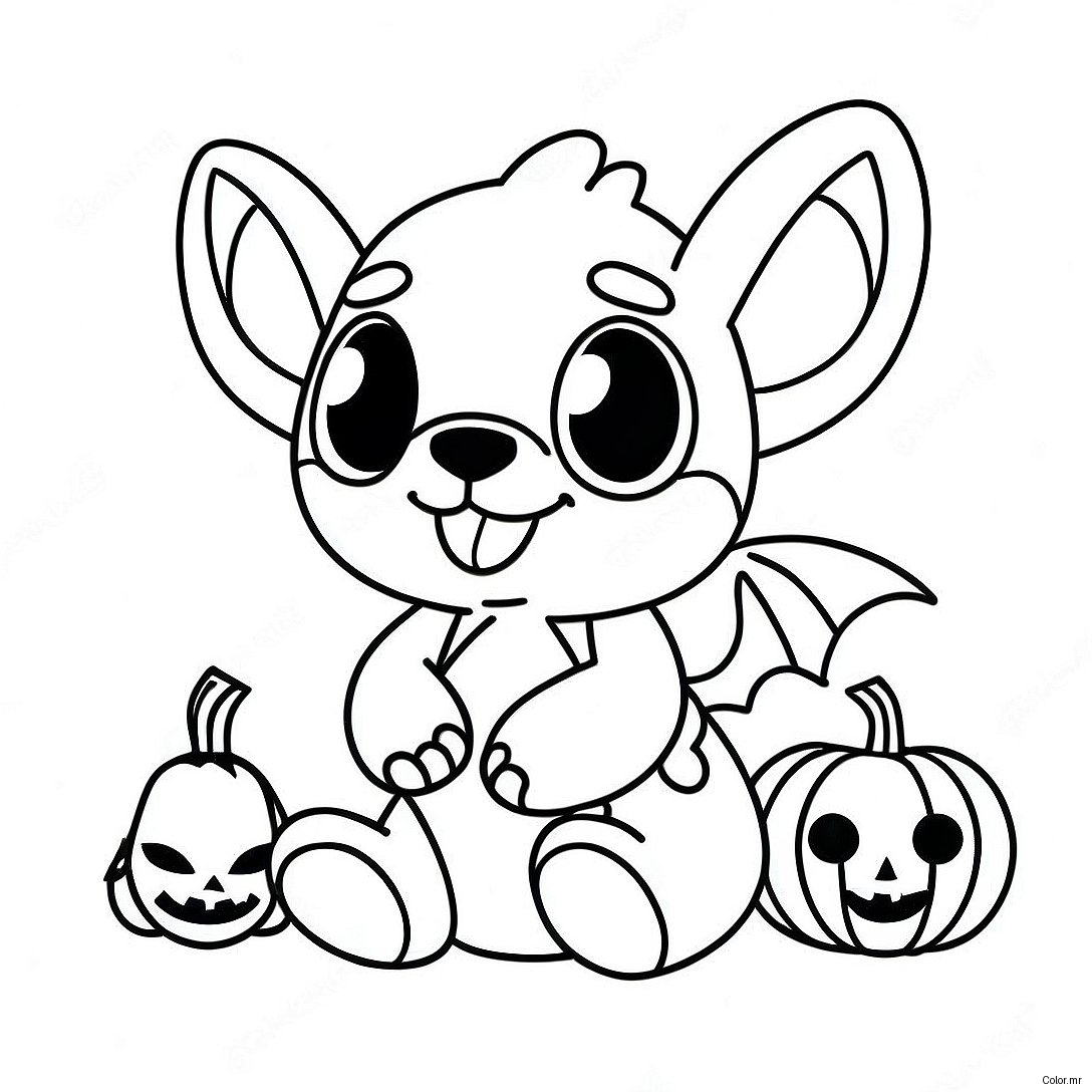 Cute Halloween Stitch With Pumpkin Coloring Page 2453 1998