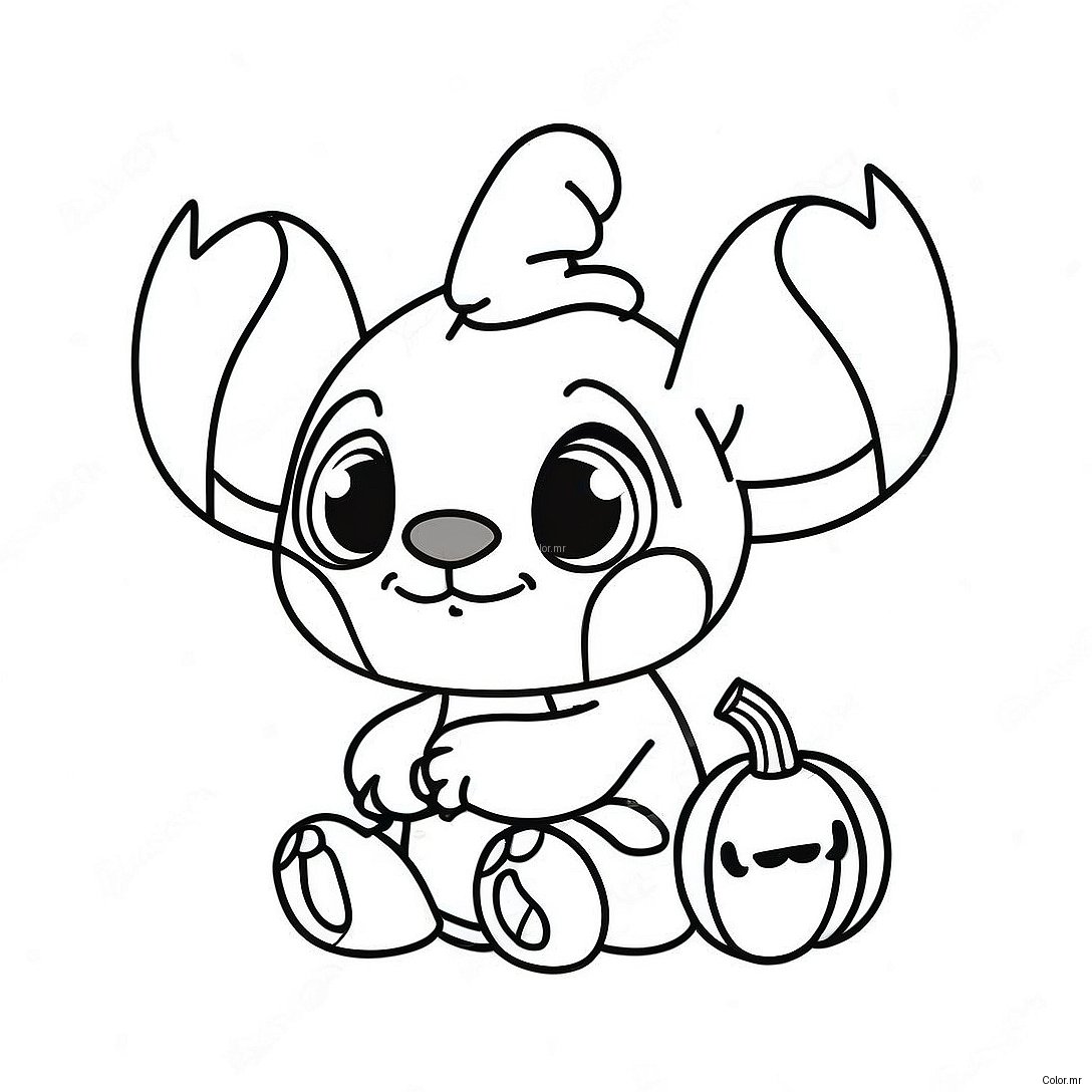 Cute Halloween Stitch With Pumpkin Coloring Page 2453 1999