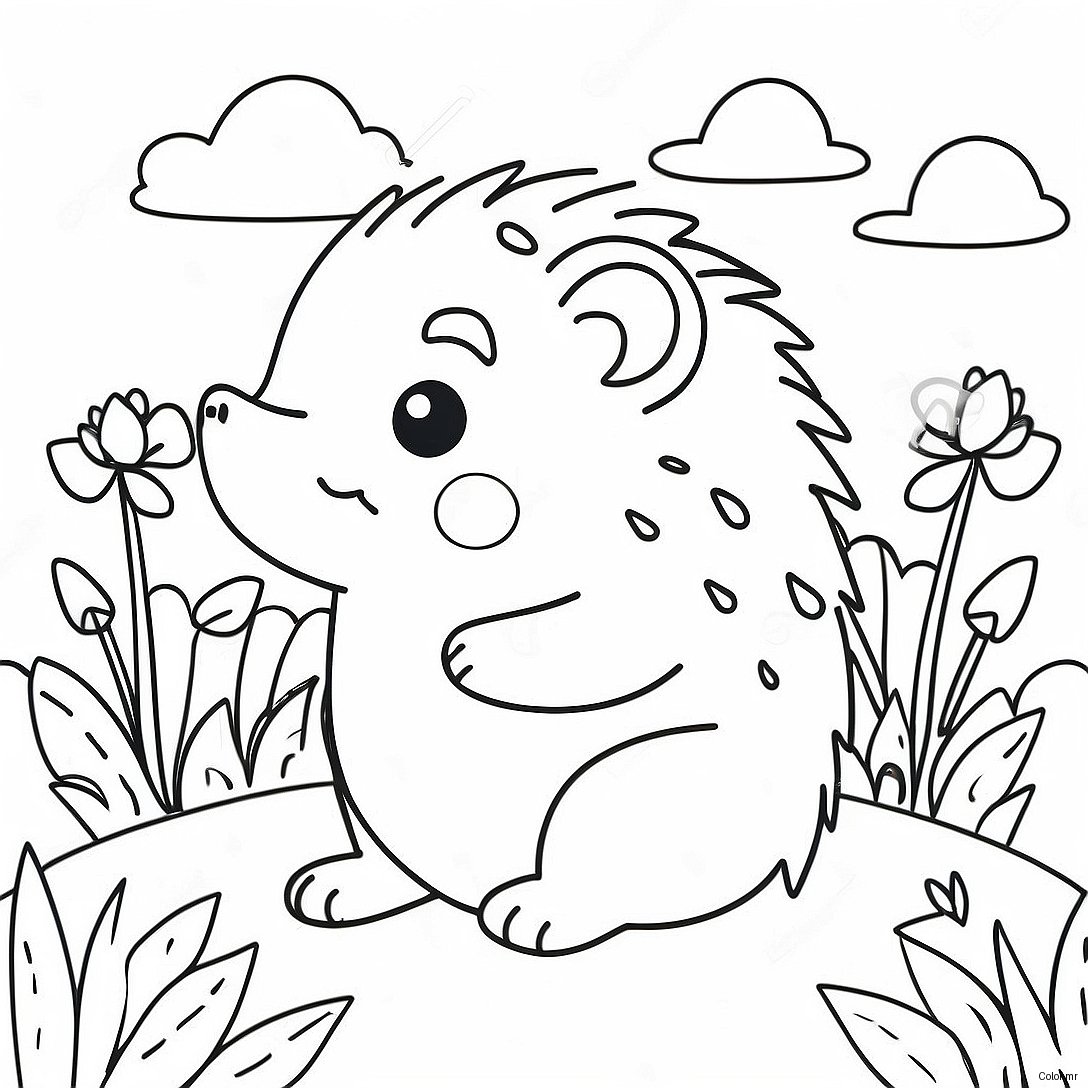 Cute Hedgehog In A Flower Garden Coloring Page 3550 2885