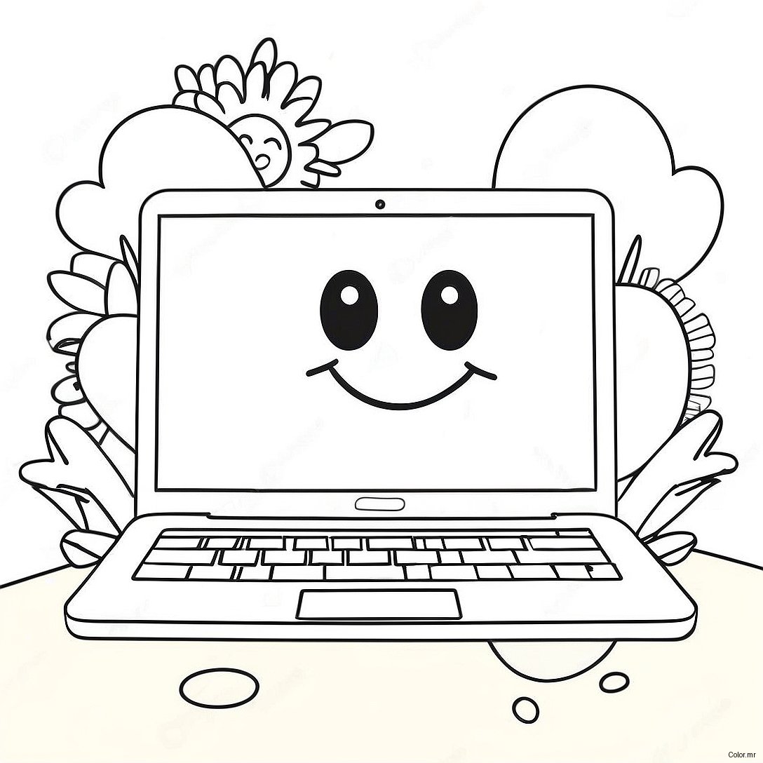 Cute Laptop With Smiley Face Coloring Page 54412 45301