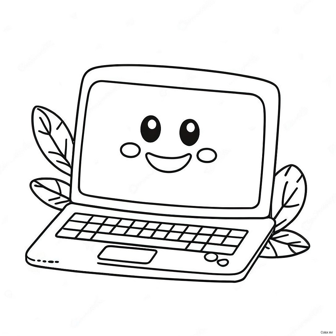 Cute Laptop With Smiley Face Coloring Page 54412 45302