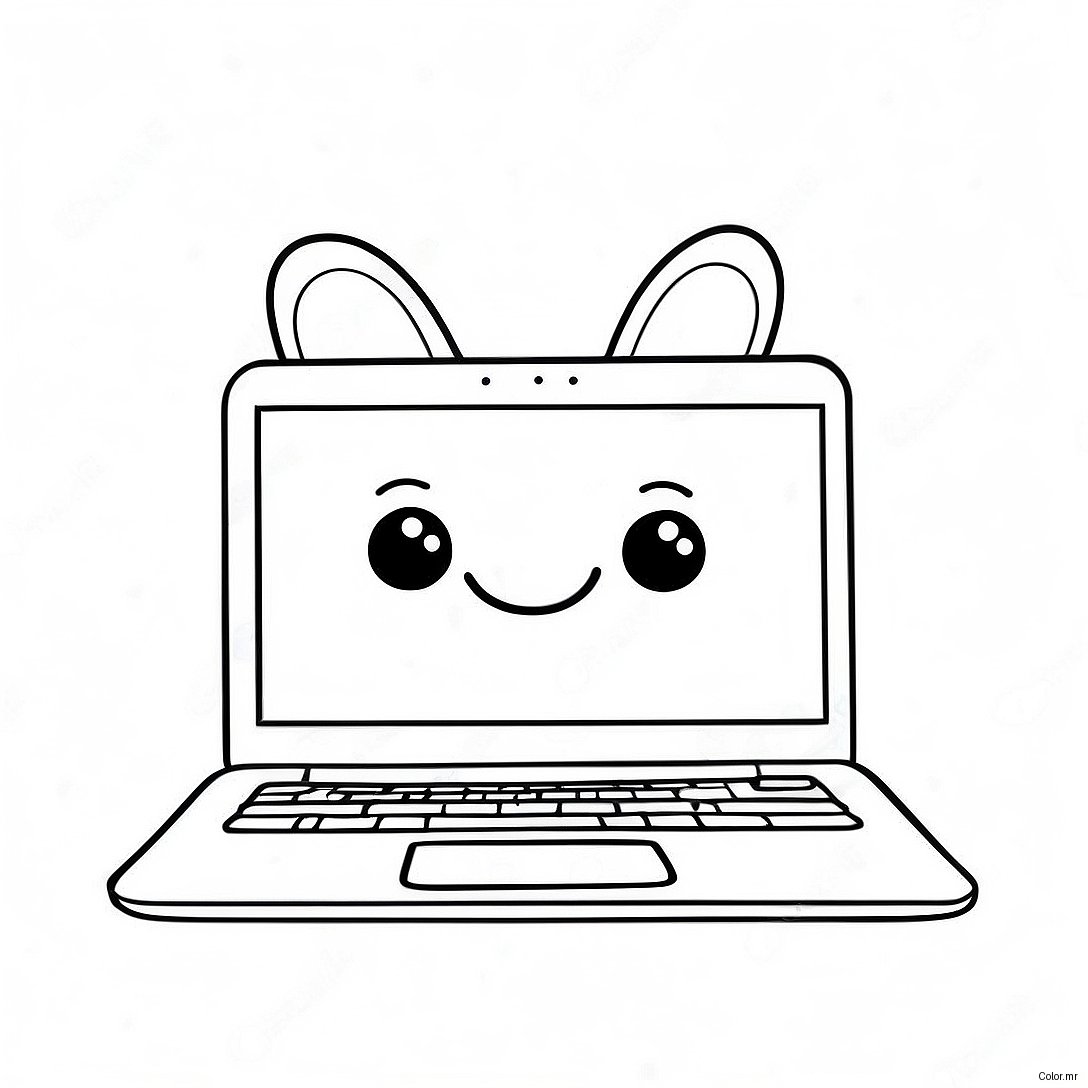 Cute Laptop With Smiley Face Coloring Page 54412 45303