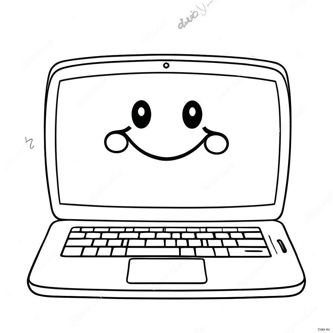 Cute Laptop With Smiley Face Coloring Page 54412 45304