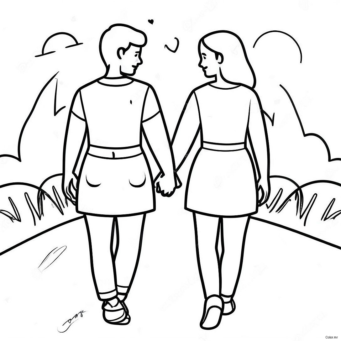 Cute Lesbian Couple Holding Hands Coloring Page 21243 19608