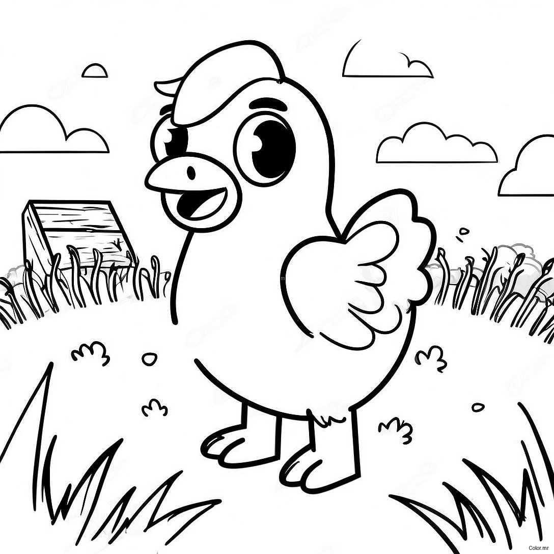 Cute Minecraft Chicken In A Field Coloring Page 52987 44049