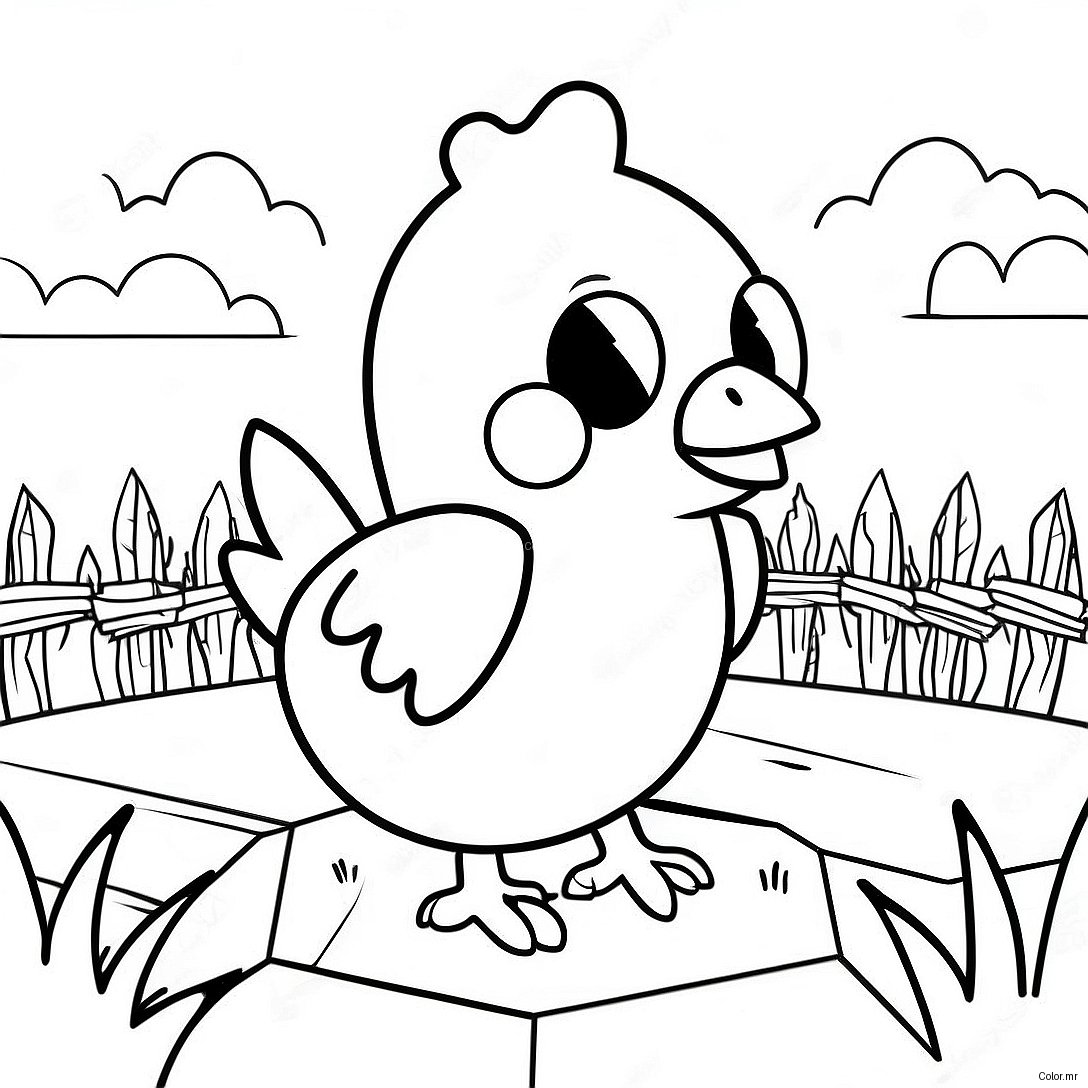 Cute Minecraft Chicken In A Field Coloring Page 52987 44051