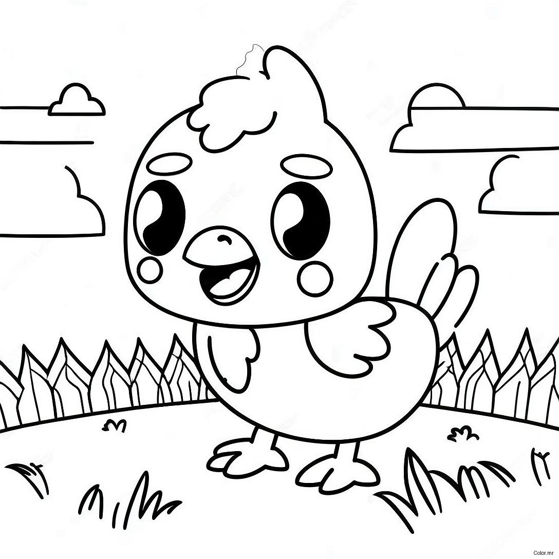 Cute Minecraft Chicken In A Field Coloring Page 52987 44052