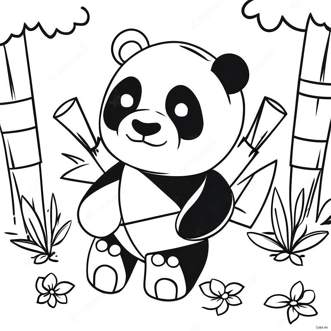 Cute Minecraft Panda Playing With Bamboo Coloring Page 65321 53988