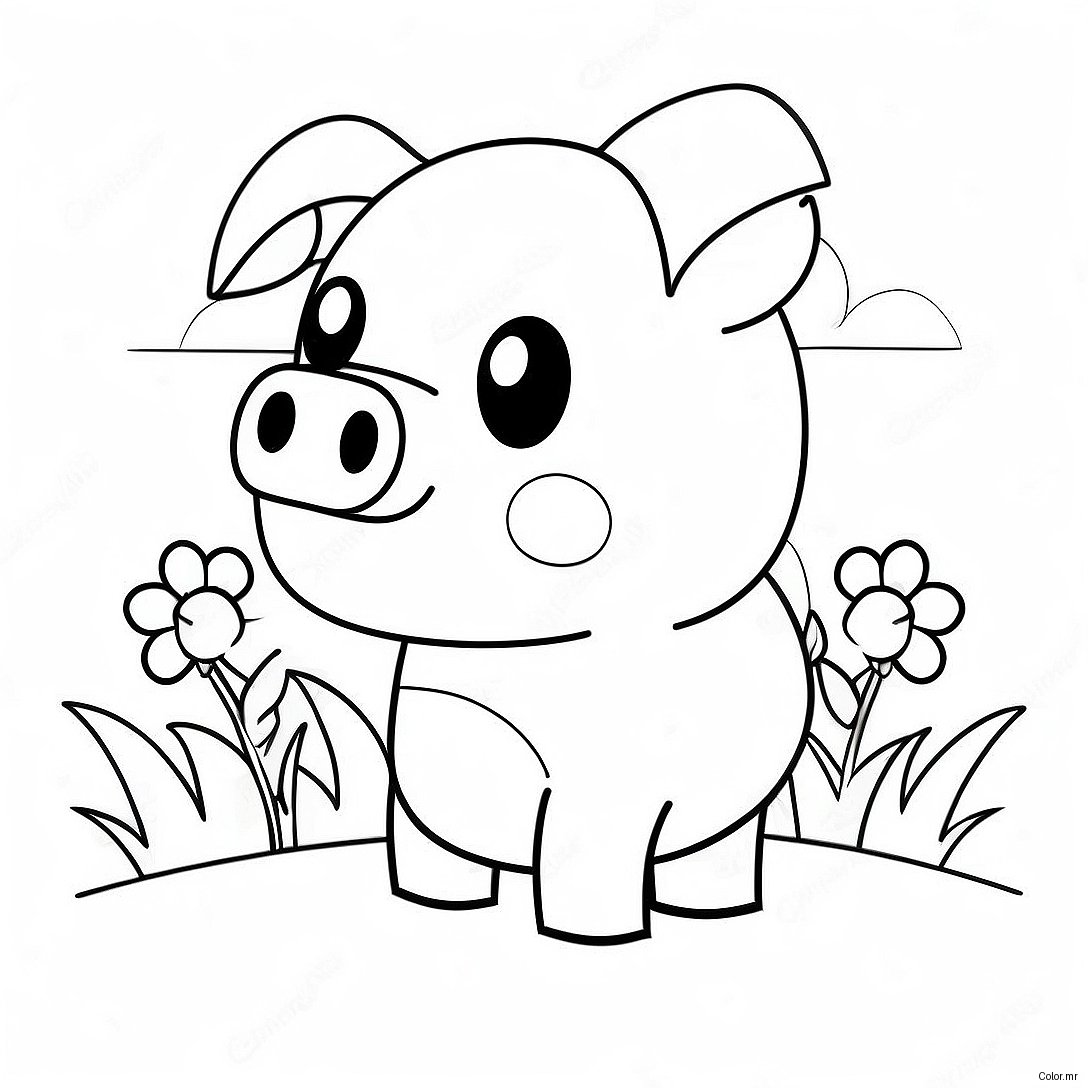 Cute Minecraft Pig With Flowers Coloring Page 24956 22858
