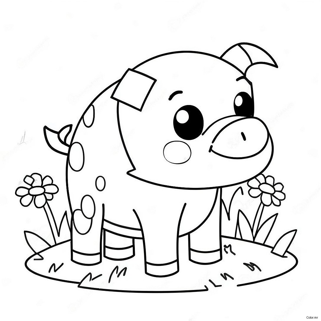 Cute Minecraft Pig With Flowers Coloring Page 24956 22859