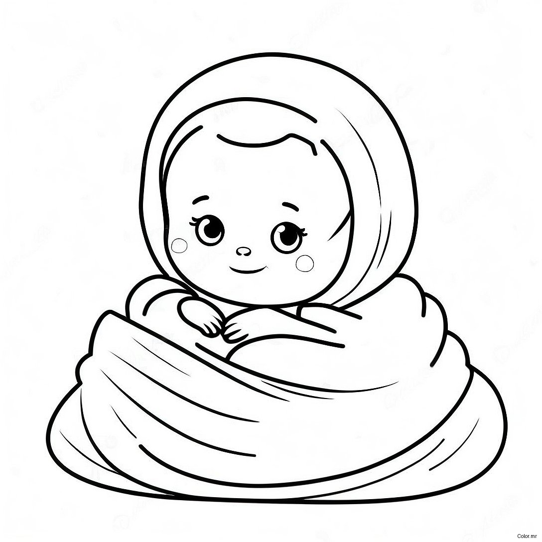 Cute Newborn Baby In Blanket Coloring Page 25156 23019