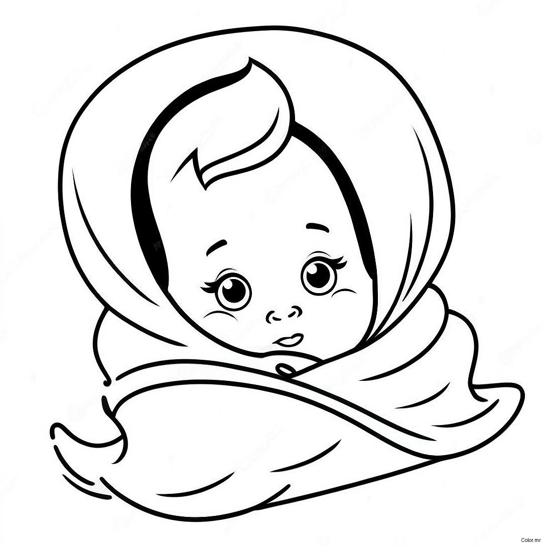 Cute Newborn Baby In Blanket Coloring Page 25156 23020