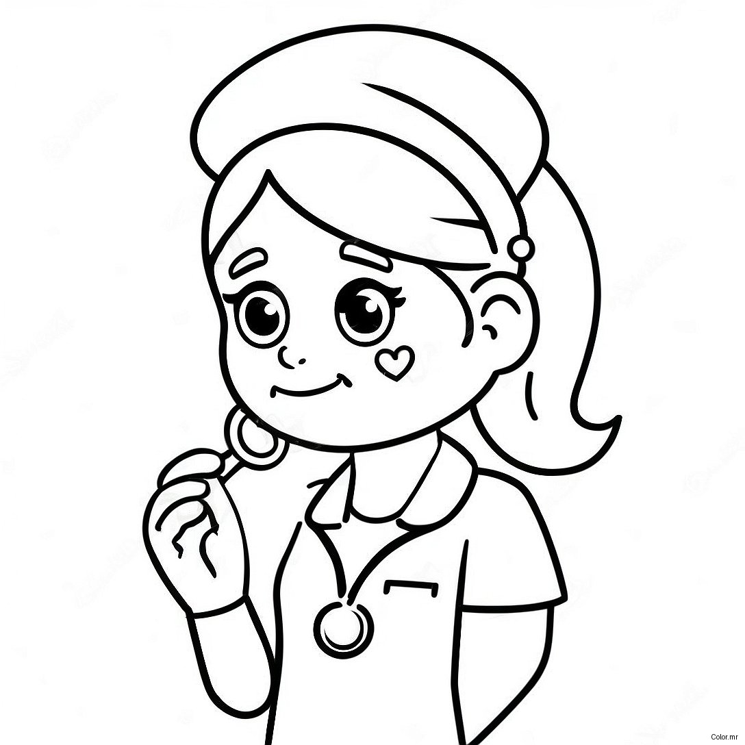 Cute Nurse With Stethoscope Coloring Page 8246 6686