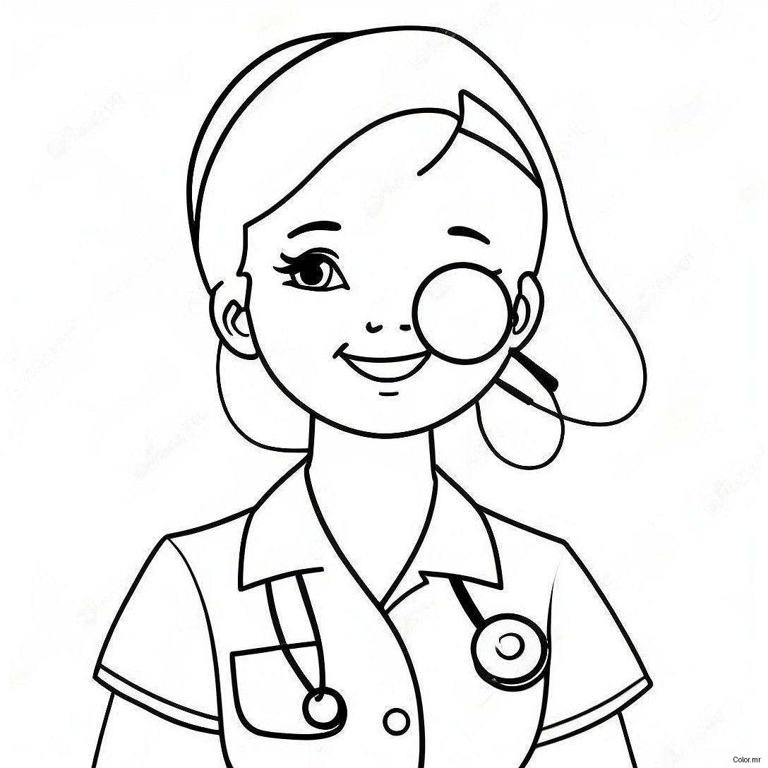Cute Nurse With Stethoscope Coloring Page 8246 6688
