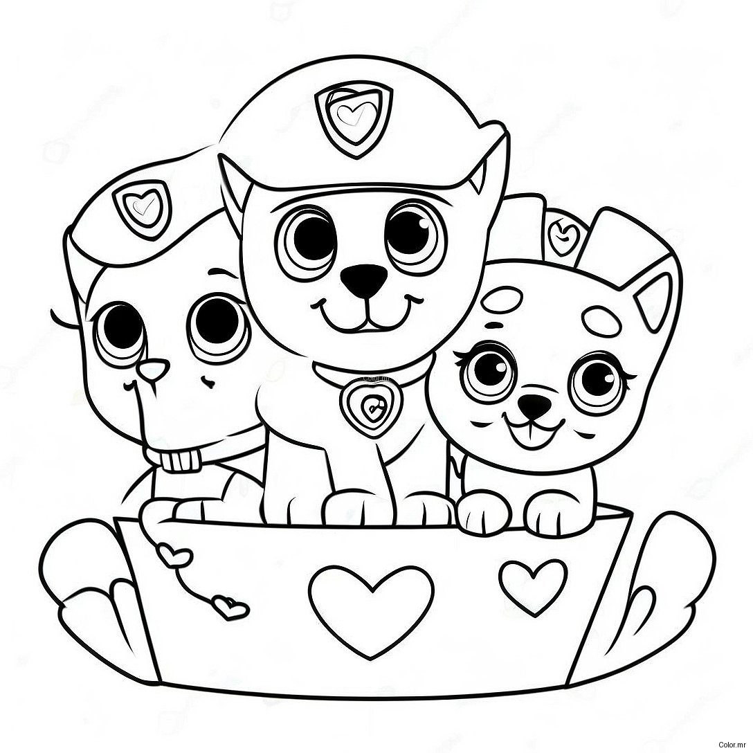 Cute Paw Patrol Pups With Hearts Coloring Page 23054 21181