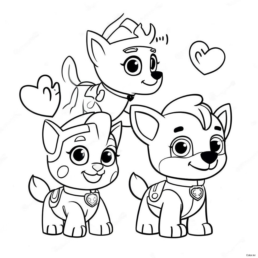 Cute Paw Patrol Pups With Hearts Coloring Page 23054 21182