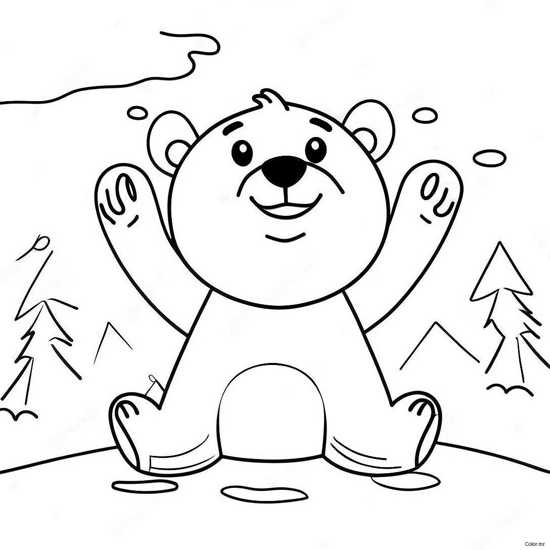 Cute Polar Bear Playing In Snow Coloring Page 23594 21616