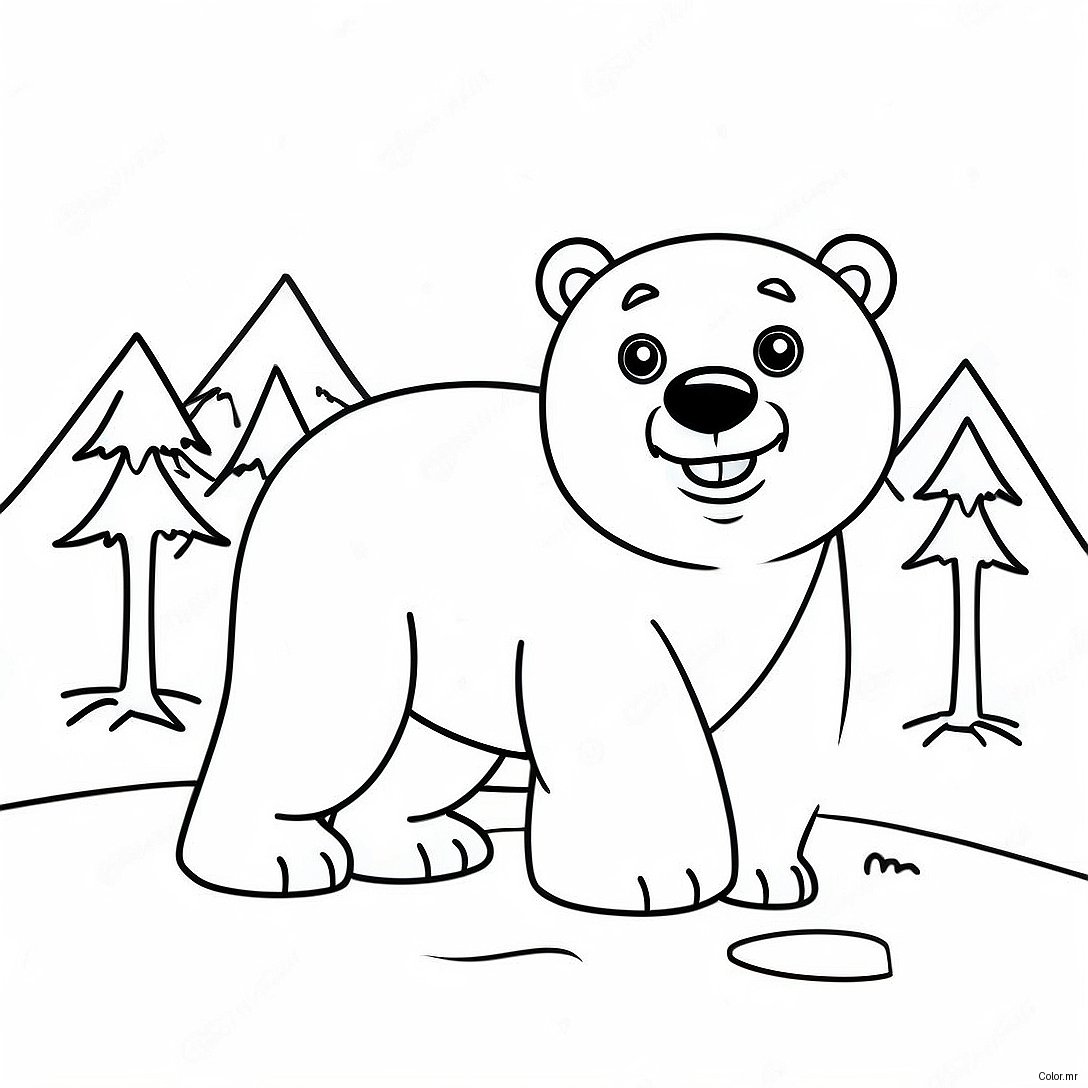 Cute Polar Bear Playing In Snow Coloring Page 23594 21786
