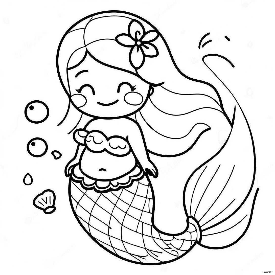 Cute Pregnant Mermaid With Shells Coloring Page 62218 51546